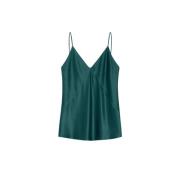 Max Mara Silkesatin Topp med V-ringning Green, Dam