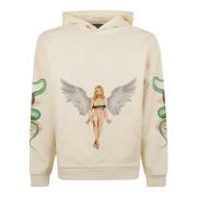 Palm Angels Pin Up Hoody i Elfenbensvart Beige, Herr