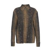 Norma Kamali Gul Stand Blus Python Effekt Brown, Dam