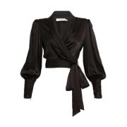 Zimmermann Svart Siden Wrap Topp Chic Stil Black, Dam