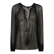 Tom Ford Svart Sid Georgette Blus med Långärmad Black, Dam