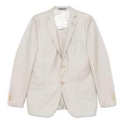 Corneliani Lyxig Ull Siden Linne Jacka Beige, Herr