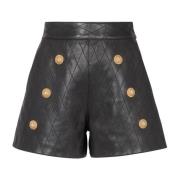 Balmain Vadderade lädershorts med 6 knappar Black, Dam