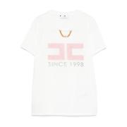 Elisabetta Franchi Vit T-shirt med Logotyptryck Normal Passform White,...