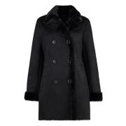 Ralph Lauren Eco-Sheepskin Dubbelknäppt Kappa Black, Dam