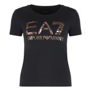 Emporio Armani EA7 Kontrasterande Logo Print T-shirt Black, Dam