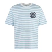 Versace Randig bomullst-shirt med ribbad halsringning Blue, Herr