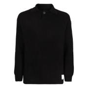 Emporio Armani Räfflad Ull Polo Tröja Black, Herr