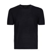 Emporio Armani Räfflad Stickad T-shirt med Ullblandning Blue, Herr