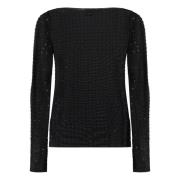 PINKO Rhinestone Långärmad Topp Black, Dam