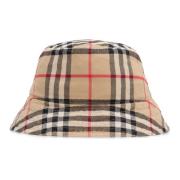 Burberry Bomullsbucket hatt, Rutigt motiv Beige, Dam