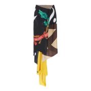 Moschino Silke Patchwork Asymmetrisk Omlottkjol Multicolor, Dam