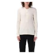 Tom Ford Ivory Rib Henley T-Shirt Polo Beige, Herr