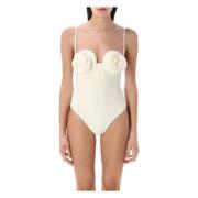 Magda Butrym 3D Flower Retro Bustier Baddräkt Kräm Beige, Dam