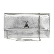 Patrizia Pepe Metallisk Fly Clutch med Avtagbar Kedja Gray, Dam