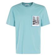 Helmut Lang Trendig Pstcard T-shirt för män Blue, Herr