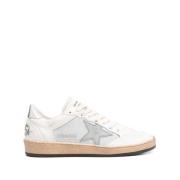 Golden Goose Glitter Leather Star Heel Shoes Beige, Dam