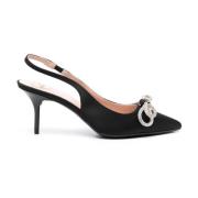 Love Moschino Svarta Satin Slingback Skor med Kristallbåge Black, Dam