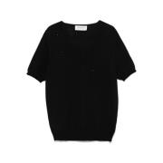 Ermanno Scervino Svart Rhinestone V-ringad T-shirt Black, Dam