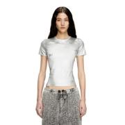 Diesel Laminerad Effekt Rund Hals T-shirt Gray, Dam