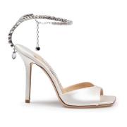 Jimmy Choo Kristallkedja Elfenbenssatin Sandal Gray, Dam