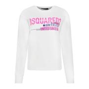 Dsquared2 Logo Sweatshirt Bomull Kvinnor Italien White, Dam