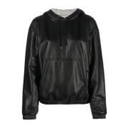 Saint Laurent Läderhoodie med ficka Black, Dam