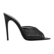 Saint Laurent Crystal Mesh Heel Mules Black, Dam