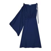 Prada Flared One Sleeve Midi Klänning Blue, Dam