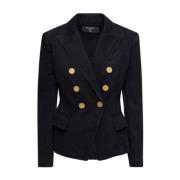 Balmain Dubbelknäppt denimblazer Guld knappar Black, Dam