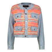 Dsquared2 Mandarin Krage Denim Jacka Tweed Insats Multicolor, Dam