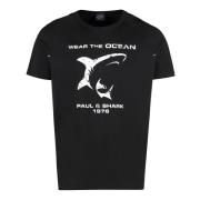 Paul & Shark Bomull T-shirt med Ribbad Halsringning Black, Herr