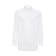 Brioni Bomullsskjorta Rundad Nederkant White, Herr