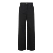 Max Mara Weekend Svart Tvättad Bomulls Jeans med Läder Patch Black, Da...