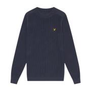 Lyle & Scott Blå Bomullstickad Rund Hals Blue, Herr