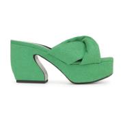 Sergio Rossi Platform Mules i Sponged Stil Green, Dam