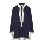 Tory Burch Blå Bomull U-Hals Skjorta Tassel Blue, Dam