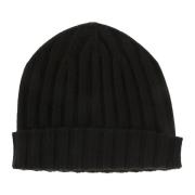 Hindustrie Svart Cashmere Ribbstickad Beanie Mössa Black, Herr