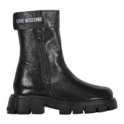 Love Moschino Läder Logodetalj Booties Black, Dam