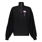 Palm Angels Tryckt bomullsweatshirt med ståkrage Black, Herr