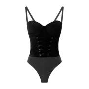 Elisabetta Franchi Crêpe Bustier Body med Topstitch Kupor Black, Dam