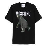 Moschino Svart Crew Neck T-shirt med Monkey Print Black, Herr