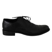 Dolce & Gabbana Elegant Svart Lder Derby Wingtip Skor Black, Herr