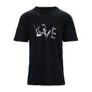 Saint Laurent Love Print Bomulls Crewneck T-Shirt Black, Herr