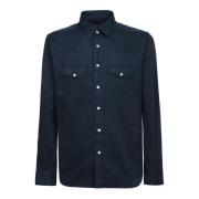 Tom Ford Blå Twill Texan Skjorta med Tryckknappar Blue, Herr