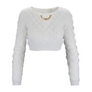 Elisabetta Franchi Stickad Cropped Top med Guld Kedja White, Dam