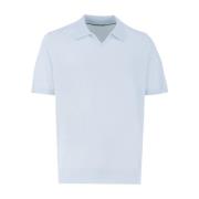 Brunello Cucinelli Bomull Stickad Polo Skjorta Slim Fit Blue, Herr