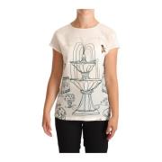 Dolce & Gabbana Silke T-shirt med Botanisk Trädgårdsfontän White, Dam