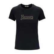 Herno Stilren T-shirt med strasslogo Black, Dam