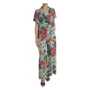 Dolce & Gabbana Blommig silkes jumpsuit med vida ben Multicolor, Dam